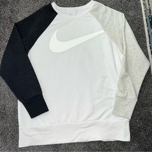 Nike White Crewneck Sweatshirt with Black and Heather Gray Sleeves